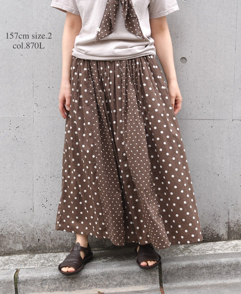 NSL26057 80s COTTON VOILE DOT PRINT PATCHWORK GATHERED SKIRT