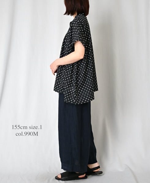 NSL26051 80s COTTON VOILE DOT PRINT BANDED COLLAR FRENCH/SL SHIRT