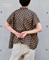 NSL26051 80s COTTON VOILE DOT PRINT BANDED COLLAR FRENCH/SL SHIRT