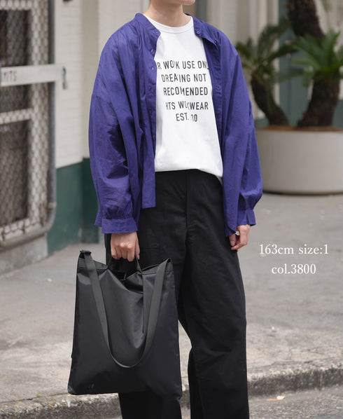 NSL26021 80s COTTON VOILE PLAIN BANDED COLLAR GATHERED SHIRT