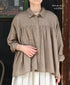 NSL26031 COTTON SLUB SMALL FLOWER PRINT REGULAR COLLAR GATHERED SHIRT SMOCK