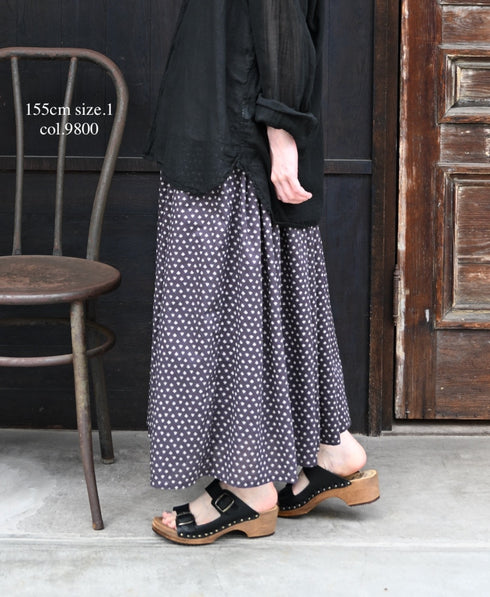 NSL26035 COTTON SLUB SMALL FLOWER PRINT GATHERED SKIRT