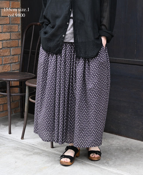 NSL26035 COTTON SLUB SMALL FLOWER PRINT GATHERED SKIRT