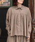 NSL26031 COTTON SLUB SMALL FLOWER PRINT REGULAR COLLAR GATHERED SHIRT SMOCK