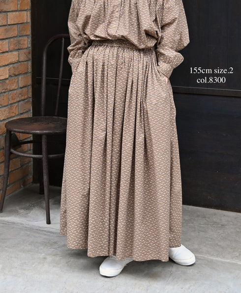 NSL26035 COTTON SLUB SMALL FLOWER PRINT GATHERED SKIRT