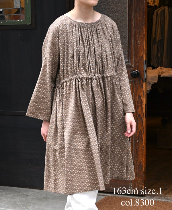 NSL26033 COTTON SLUB SMALL FLOWER PRINT 2WAY GATHERED SMOCK DRESS