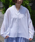 NSL26021 80s COTTON VOILE PLAIN BANDED COLLAR GATHERED SHIRT