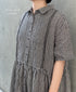 INSL26313 60s LINEN GINGHAM CHECK REGULAR COLLAR S/SL DRESS