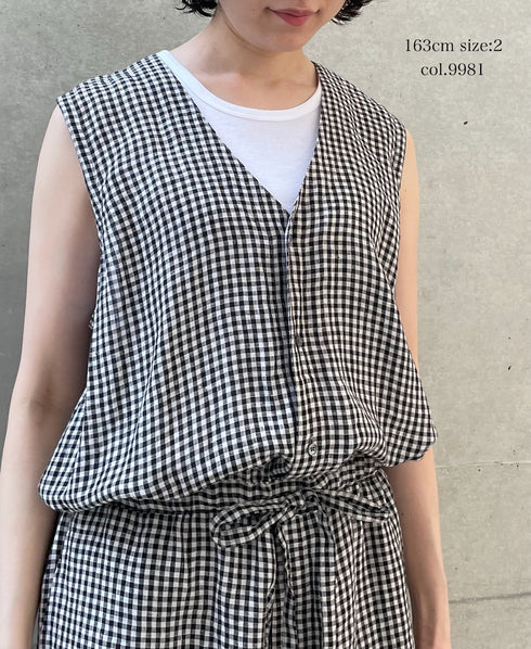 INSL26314 60s LINEN GINGHAM CHECK NO/SL OVERALLS