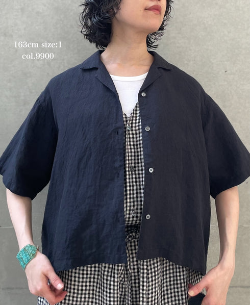 INSL26301 60s LINEN PLAIN OPEN COLLAR SHIRTS