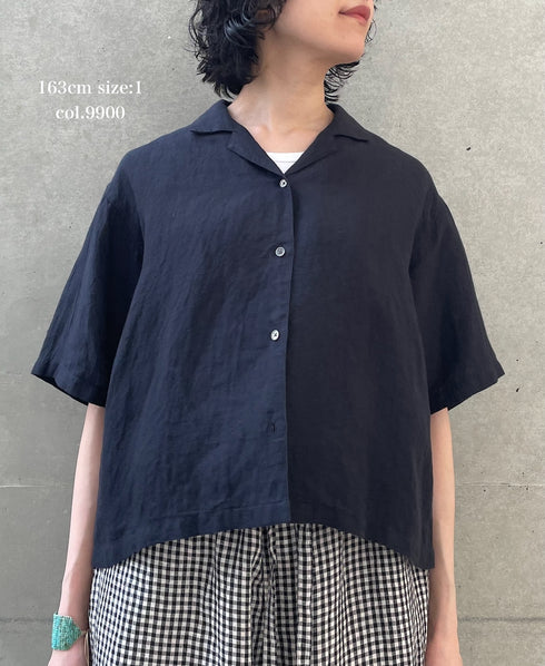 INSL26301 60s LINEN PLAIN OPEN COLLAR SHIRTS