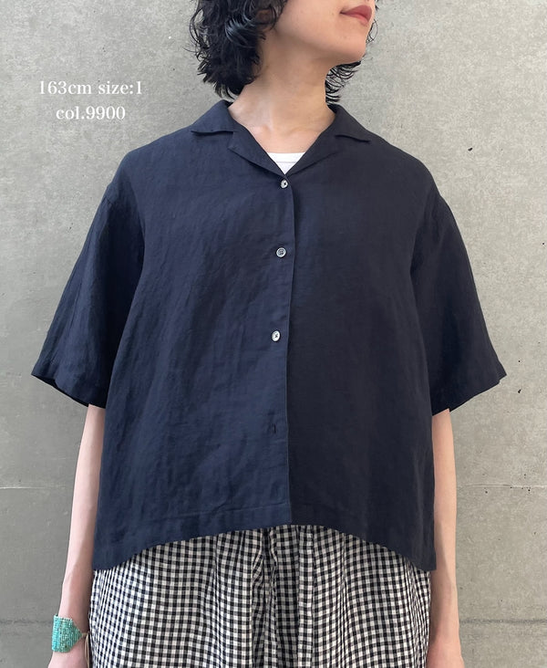 INSL26301 60s LINEN PLAIN OPEN COLLAR SHIRTS