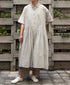INMDS26064 HANDWOVEN COTTON STRIPE REGULAR COLLAR SHIRTS DRESS WITH RAJASTHAN GATHER