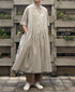 INMDS26064 HANDWOVEN COTTON STRIPE REGULAR COLLAR SHIRTS DRESS WITH RAJASTHAN GATHER