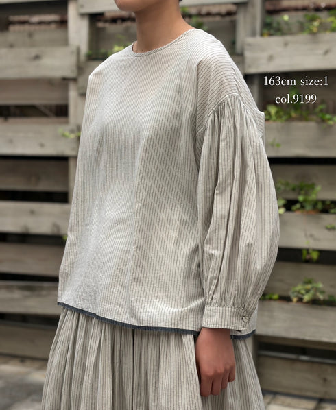 INMDS26062 HANDWOVEN COTTON STRIPE BACK OPENING CREW NECK SHIRTS
