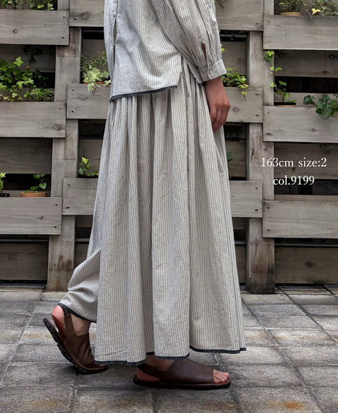 INMDS26065 HANDWOVEN COTTON STRIPE CULOTTES WITH MINI PINTUCK