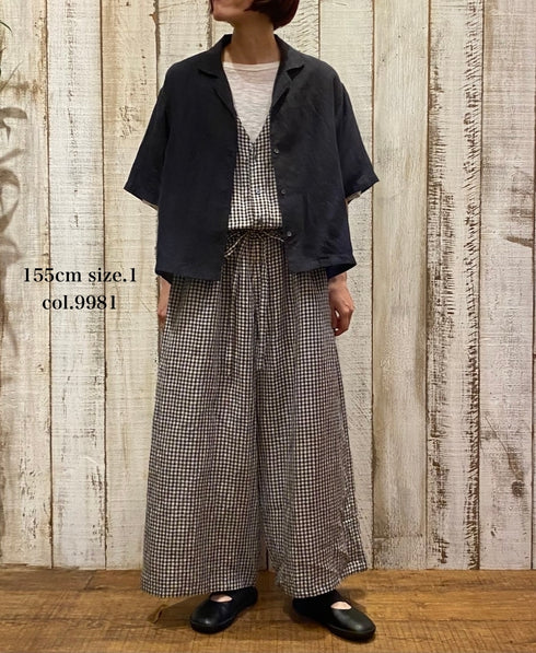 INSL26314 60s LINEN GINGHAM CHECK NO/SL OVERALLS