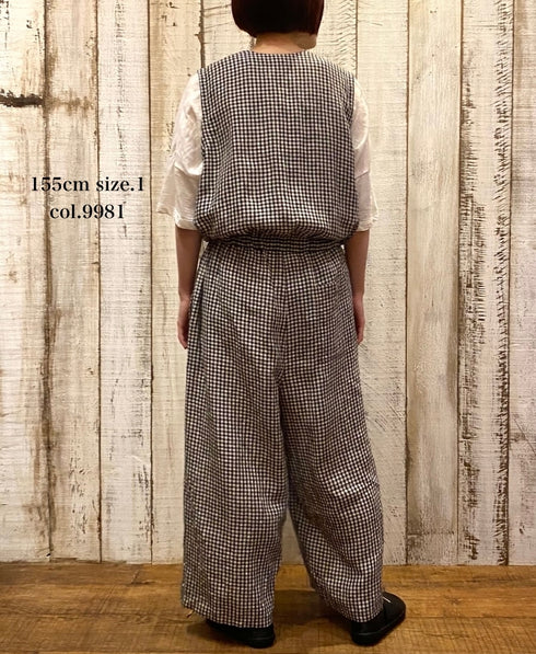 INSL26314 60s LINEN GINGHAM CHECK NO/SL OVERALLS