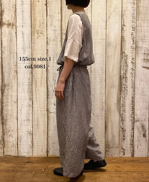INSL26314 60s LINEN GINGHAM CHECK NO/SL OVERALLS