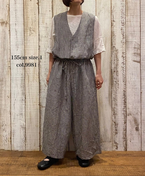 INSL26314 60s LINEN GINGHAM CHECK NO/SL OVERALLS