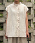 INMDS26092 POWER LOOM COTTON DOBIE CHECK FLOWER HAND SCREEN PRINT FRENCH/SL FRILL COLLAR SHIRTS