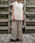 INMDS26092 POWER LOOM COTTON DOBIE CHECK FLOWER HAND SCREEN PRINT FRENCH/SL FRILL COLLAR SHIRTS