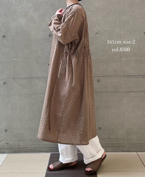 NSL26033 COTTON SLUB SMALL FLOWER PRINT 2WAY GATHERED SMOCK DRESS