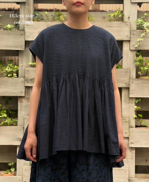 INMDS26053 HANDWOVEN COTTON HAKEME CREW NECK FRENCH/SL SHIRTS WITH PINTUCK