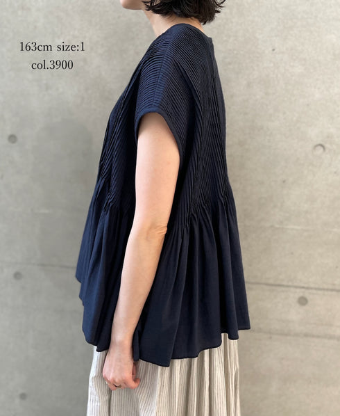 INMDS26053 HANDWOVEN COTTON HAKEME CREW NECK FRENCH/SL SHIRTS WITH PINTUCK