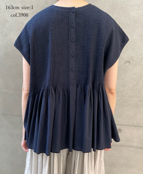 INMDS26053 HANDWOVEN COTTON HAKEME CREW NECK FRENCH/SL SHIRTS WITH PINTUCK