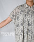 NSL26061 80s VOILE LEAF & FLOWER PRINT REGULAR COLLAR FRENCH/SL PINTUCK SHIRT