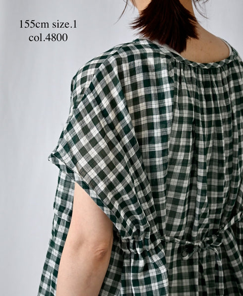 NSL26102 FANCY GINGHAM CHECK GATHERED PATCH WORK SMOCK