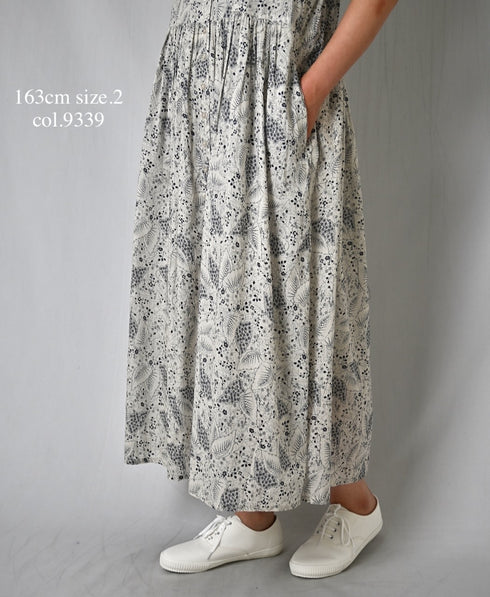 NSL26063 80s VOILE LEAF & FLOWER PRINT REGULAR COLLAR S/SL DRESS