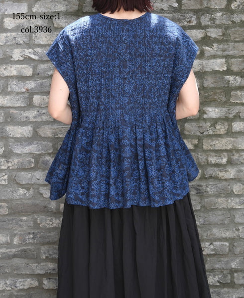 INMDS26096 POWER LOOM COTTON DOBIE CHECK FLOWER HAND SCREEN PRINT CREW-NECK FRENCH/SL SHIRTS