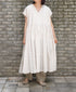 INMDS26097 POWER LOOM COTTON DOBIE CHECK FLOWER HAND SCREEN PRINT V-NECK FR/SL PULLOVER DRESS