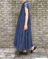 INMDS26097 POWER LOOM COTTON DOBIE CHECK FLOWER HAND SCREEN PRINT V-NECK FR/SL PULLOVER DRESS