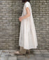 INMDS26097 POWER LOOM COTTON DOBIE CHECK FLOWER HAND SCREEN PRINT V-NECK FR/SL PULLOVER DRESS