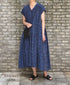 INMDS26097 POWER LOOM COTTON DOBIE CHECK FLOWER HAND SCREEN PRINT V-NECK FR/SL PULLOVER DRESS