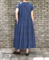 INMDS26097 POWER LOOM COTTON DOBIE CHECK FLOWER HAND SCREEN PRINT V-NECK FR/SL PULLOVER DRESS