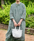 NSL26103 FANCY GINGHAM CHECK BANDED COLLAR GATHER SHIRT DRESS