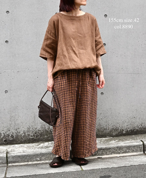 LNHT1713LC LINEN CHECK OVERDYE EASY PANTS