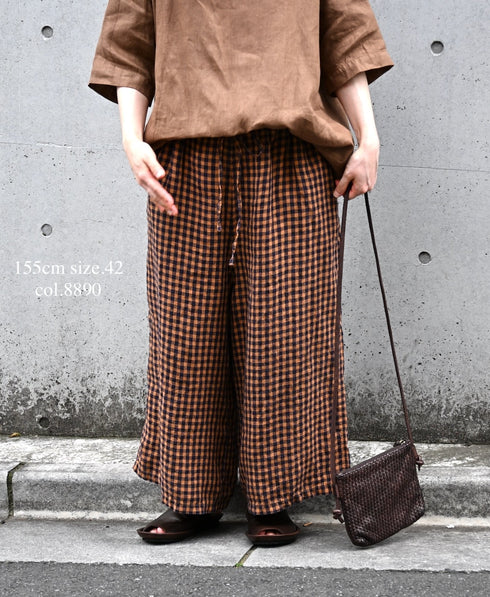 LNHT1713LC LINEN CHECK OVERDYE EASY PANTS