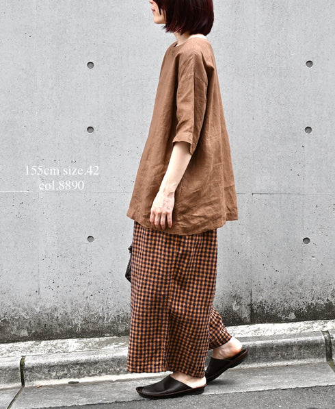LNHT1713LC LINEN CHECK OVERDYE EASY PANTS