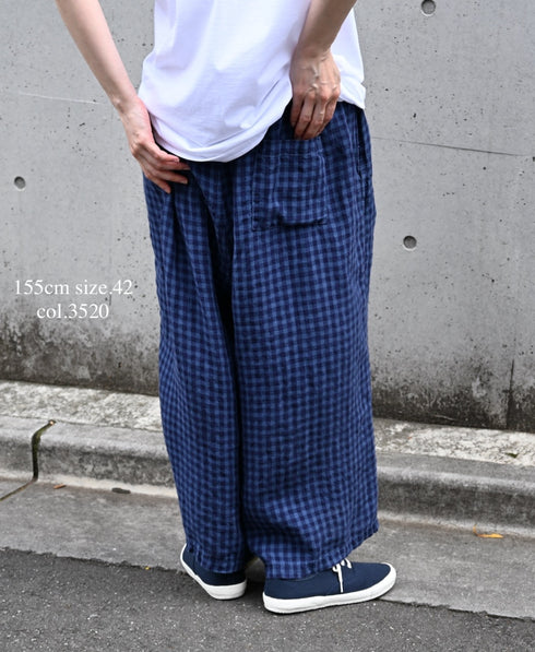 LNHT1713LC LINEN CHECK OVERDYE EASY PANTS