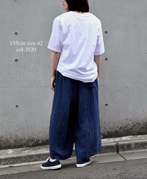 LNHT1713LC LINEN CHECK OVERDYE EASY PANTS