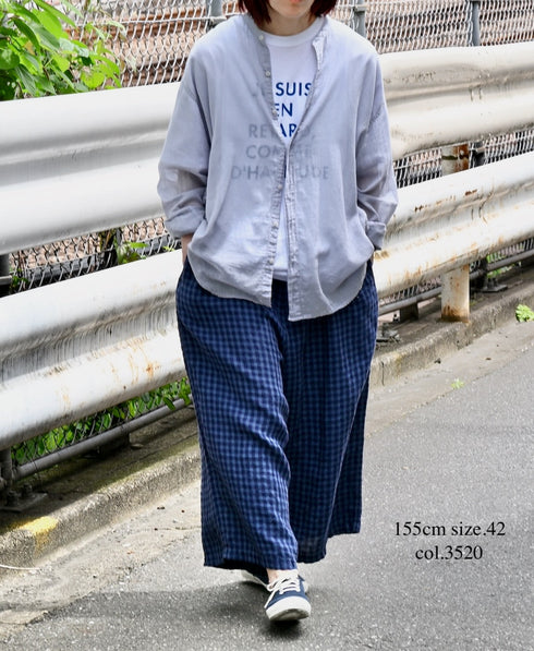 LNHT1713LC LINEN CHECK OVERDYE EASY PANTS