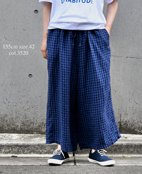 LNHT1713LC LINEN CHECK OVERDYE EASY PANTS