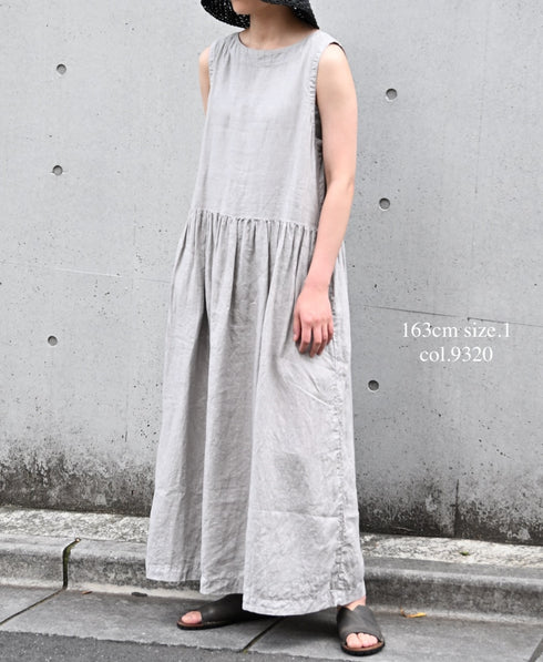 NAM1633LP LINEN PLAIN (OVERDYE) BOAT NECK NO/SL ONE-PIECE