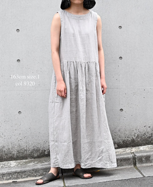 NAM1633LP LINEN PLAIN (OVERDYE) BOAT NECK NO/SL ONE-PIECE