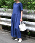 NAM1632LP LINEN PLAIN OVERDYE BOAT NECK S/SL ONE-PIECE